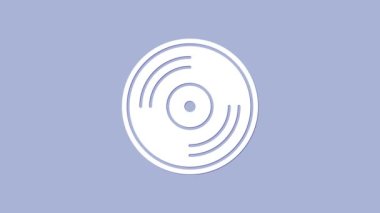 Beyaz Vinil disk simgesi mor arkaplanda izole edildi. 4K Video hareketli grafik canlandırması