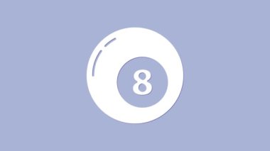 Beyaz bilardo bilardo topu ikonu mor arka planda izole edilmiş. 4K Video hareketli grafik canlandırması