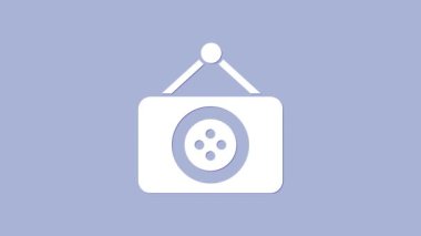 Beyaz Terzi dükkânı simgesi mor arka planda izole edilmiş. 4K Video hareketli grafik canlandırması