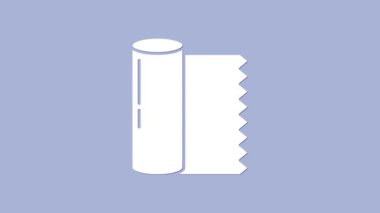 Beyaz tekstil kumaş rulo simgesi mor arkaplanda izole edilmiş. Yuvarlan, paspas, halı, halı, halı ya da kağıt rulo ikonu. 4K Video hareketli grafik canlandırması