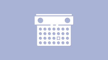 Mor arkaplanda izole edilmiş beyaz takvim simgesi. Olay hatırlatma sembolü. 4K Video hareketli grafik canlandırması