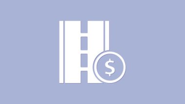 Beyaz Geçit trafik levhası. Mor arkaplanda izole edilmiş işaret simgesi. İşaretçi sembolü. Sokak bilgi tabelası. Yön tabelası. 4K Video hareketli grafik canlandırması