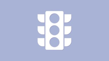 Mor arkaplanda beyaz trafik ışığı simgesi izole edildi. 4K Video hareketli grafik canlandırması