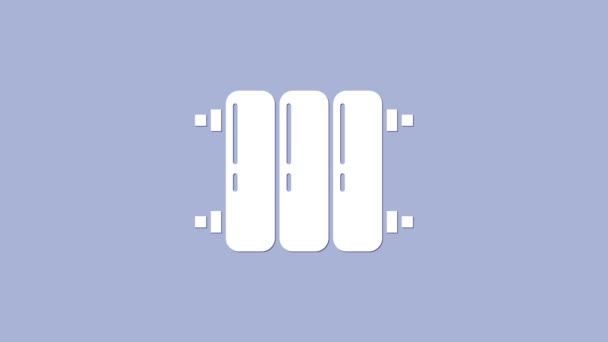 Белый нагревательный радиатор значок изолирован на фиолетовом фоне. Видеографическая анимация 4K — стоковое видео