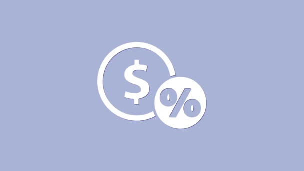 Монета "Белые деньги" с значком процента на фиолетовом фоне. Валютный знак Cash Banking. Видеографическая анимация 4K — стоковое видео