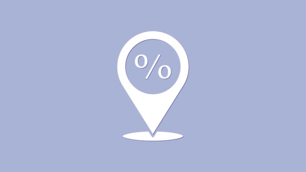 Weiße Location mit Prozentrabattsymbol auf violettem Hintergrund. Geldstandort-Ikone. Geschäfts- und Investitionskonzept. 4K Video Motion Grafik Animation — Stockvideo