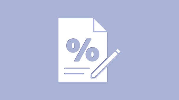 Icono del documento White Finance aislado sobre fondo púrpura. Documento bancario en papel para concepto de factura o factura. Animación gráfica de vídeo 4K — Vídeos de Stock