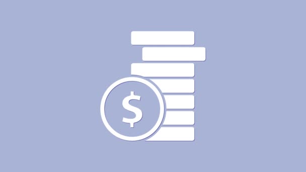 Bílé mince peníze s ikonou symbol dolaru izolované na fialovém pozadí. Bankovní směnka. Hotovostní symbol. Grafická animace pohybu videa 4K — Stock video