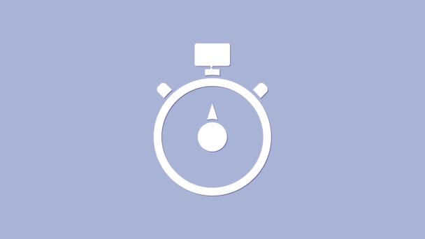 Icono de cronómetro blanco aislado sobre fondo púrpura. Signo del temporizador. Signo de cronómetro. Animación gráfica de vídeo 4K — Vídeo de stock