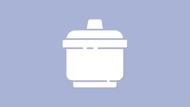 Icono de olla de cocina blanca aislado sobre fondo púrpura. Hervir o guisar el símbolo de la comida. Animación gráfica de vídeo 4K — Vídeo de stock