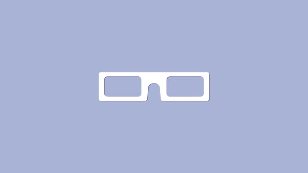 Biała ikona okularów kinowych odizolowana na fioletowym tle. 4K Animacja graficzna ruchu wideo — Wideo stockowe