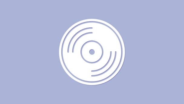 Белый виниловый диск значок изолирован на фиолетовом фоне. Видеографическая анимация 4K — стоковое видео