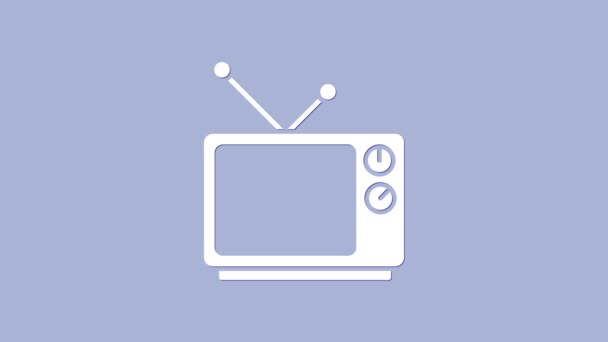 Icône de télévision rétro blanche isolée sur fond violet. Panneau de télévision. Animation graphique de mouvement vidéo 4K — Video