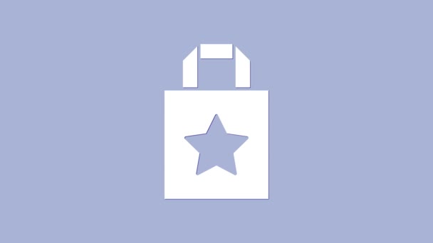 Icona della shopping bag White Paper isolata su sfondo viola. Un cartello. Animazione grafica 4K Video motion — Video Stock