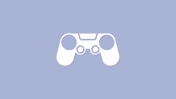 Vit Gamepad ikon isolerad på lila bakgrund. Spelkontrollant. 4K Video motion grafisk animation — Stockvideo