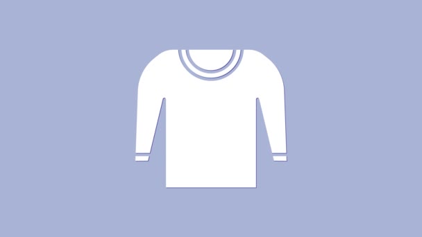 Значок белого свитера выделен на фиолетовом фоне. Икона Пуловера. Видеографическая анимация 4K — стоковое видео