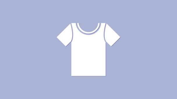 Biała ikona koszulki odizolowana na fioletowym tle. 4K Animacja graficzna ruchu wideo — Wideo stockowe