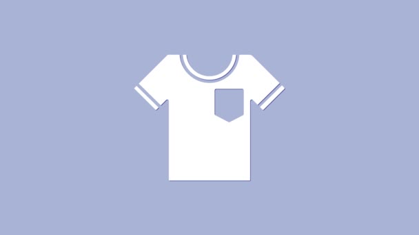 Icône de T-shirt blanc isolé sur fond violet. Animation graphique de mouvement vidéo 4K — Video
