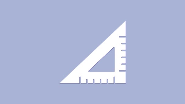 Icône de règle triangulaire blanche isolée sur fond violet. Symbole du rebord droit. Symbole géométrique. Animation graphique de mouvement vidéo 4K — Video