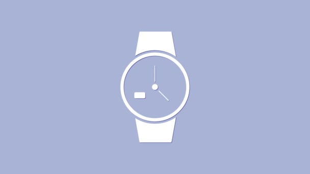 Icono del reloj de muñeca blanco aislado sobre fondo púrpura. Icono del reloj de pulsera. Animación gráfica de vídeo 4K — Vídeo de stock