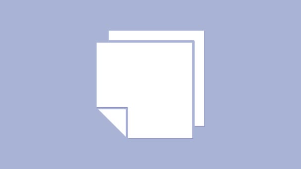 Ikon stiker catatan putih terisolasi pada latar belakang ungu. Kaset lengket dengan spasi untuk teks atau pesan. Animasi grafis gerak Video 4K — Stok Video