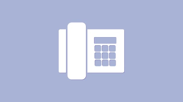 Witte telefoon pictogram geïsoleerd op paarse achtergrond. Vaste telefoon. 4K Video motion grafische animatie — Stockvideo