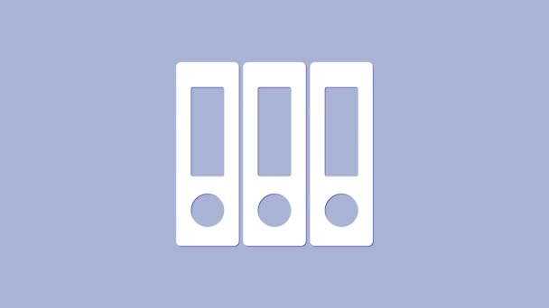 Složky Bílé sady Office s ikonou papíru a dokumentů izolovanou na fialovém pozadí. Kancelářské pořadače. Znak archivovat složku. Grafická animace pohybu videa 4K — Stock video