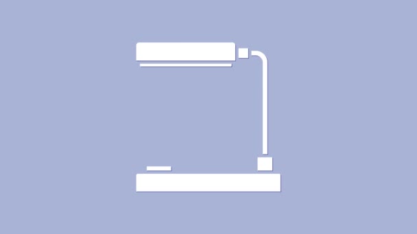 Icono de lámpara de mesa blanca aislada sobre fondo púrpura. Lámpara de oficina. Animación gráfica de vídeo 4K — Vídeo de stock