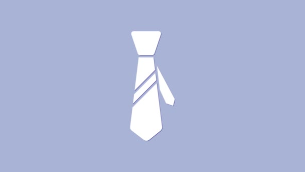 Fehér nyakkendő ikon elszigetelt lila háttér. Nyakkendő és nyakkendő szimbólum. 4K Videó mozgás grafikus animáció — Stock videók
