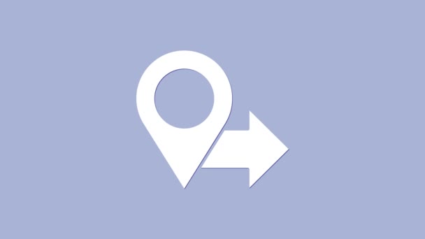 Λευκό εικονίδιο καρφίτσας χάρτη απομονωμένο σε μωβ φόντο. Πλοήγηση, δείκτης, τοποθεσία, χάρτης, GPS, κατεύθυνση, θέση, πυξίδα, έννοια αναζήτησης. 4K Γραφική κίνηση κίνησης βίντεο — Αρχείο Βίντεο
