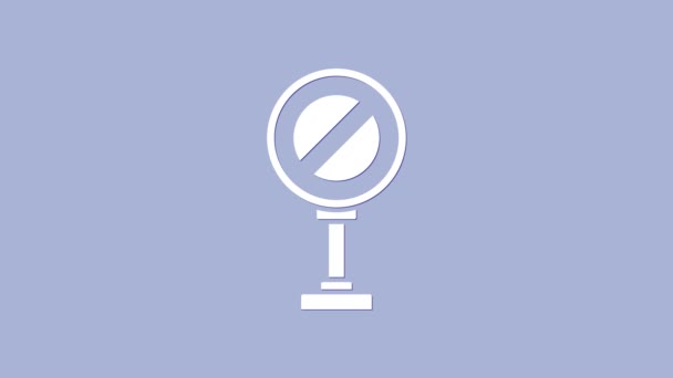 Icona White Stop segno isolato su sfondo viola. Simbolo di stop di segnalazione stradale. Animazione grafica 4K Video motion — Video Stock
