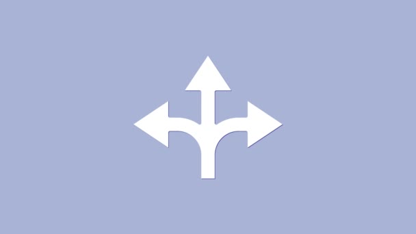 Wit verkeersbord. Wegwijzer pictogram geïsoleerd op paarse achtergrond. Pointer symbool. Geïsoleerd straatinformatiebord. Richting bord. 4K Video motion grafische animatie — Stockvideo