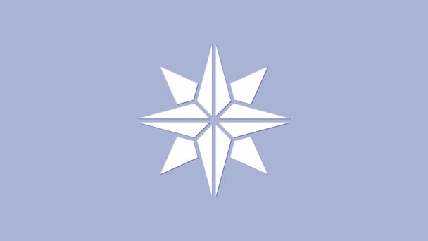 White Wind rose icon izolat pe fundal violet. Pictograma Compass pentru călătorie. Design de navigaţie. 4K Animație grafică în mișcare video — Videoclip de stoc
