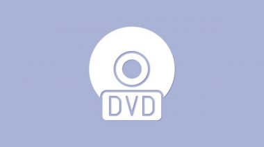 Mor arkaplanda izole edilmiş beyaz CD veya DVD disk simgesi. Küçük disk işareti. 4K Video hareketli grafik canlandırması