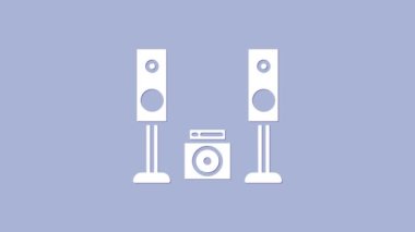 Mor zemin üzerinde iki hoparlör simgesi olan Beyaz Ev stereosu. Müzik sistemi. 4K Video hareketli grafik canlandırması