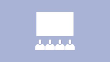 Mor arkaplanda ekran simgesi olan Beyaz Sinema Salonu. 4K Video hareketli grafik canlandırması