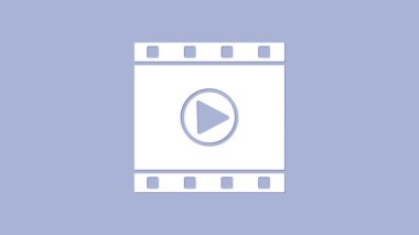 Beyaz Oyun Görüntü simgesi mor arkaplanda izole edildi. Film şeridi tabelası. 4K Video hareketli grafik canlandırması