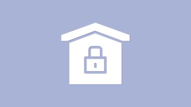 Beyaz Saray, mor arka planda izole edilmiş koruma ikonu altında. Eve git ve kilitle. Koruma, güvenlik, güvenlik, koruma, savunma konsepti. 4K Video hareketli grafik canlandırması