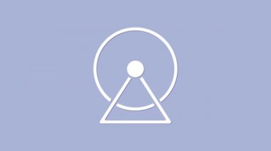 Beyaz Hamster tekerleği simgesi mor arkaplanda izole edilmiş. Kemirgenler için tekerlek. Evcil hayvan dükkanı. 4K Video hareketli grafik canlandırması