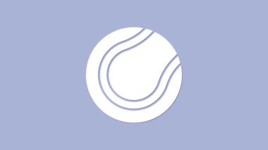 Beyaz Tenis topu simgesi mor arkaplanda izole edilmiş. Spor malzemeleri. 4K Video hareketli grafik canlandırması