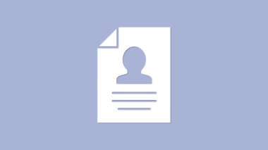 Beyaz Kalan simgesi mor arkaplanda izole edildi. Özgeçmiş başvurusu. Profesyonel personel aranıyor. Personel analizi devam ediyor. 4K Video hareketli grafik canlandırması