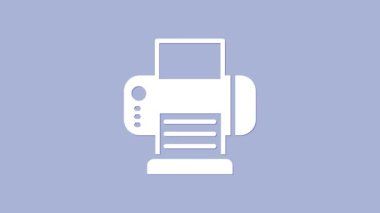 Beyaz Yazıcı simgesi mor arkaplanda izole edildi. 4K Video hareketli grafik canlandırması