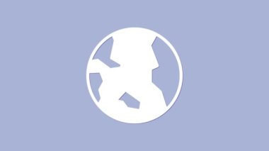 Beyaz Dünya küre simgesi mor arkaplanda izole edilmiş. Dünya ya da Dünya işareti. Küresel internet sembolü. Geometrik şekiller. 4K Video hareketli grafik canlandırması