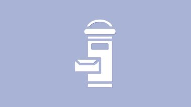 Geleneksel Londra posta kutusu simgesi mor arka planda izole edildi. İngiltere posta kutusu ikonu. Posta kutusu. 4K Video hareketli grafik canlandırması