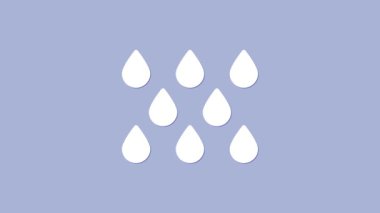 Mor arkaplanda beyaz su damlası simgesi izole edildi. 4K Video hareketli grafik canlandırması