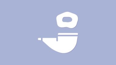 Mor arka planda izole edilmiş duman simgesi olan beyaz sigara piposu. Tütün piposu. 4K Video hareketli grafik canlandırması