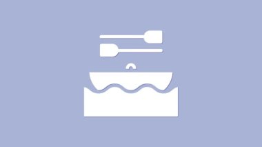 Mor arka planda izole edilmiş kürek ikonlu beyaz tekne. Su sporları, ekstrem sporlar, tatil, tatil, takım oluşturma. 4K Video hareketli grafik canlandırması