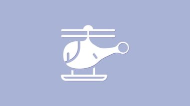 Beyaz Helikopter hava aracı ikonu mor arka planda izole edildi. 4K Video hareketli grafik canlandırması