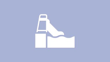 Mor arka planda izole edilmiş havuz ikonu olan beyaz su kaydırağı. Aquapark. 4K Video hareketli grafik canlandırması