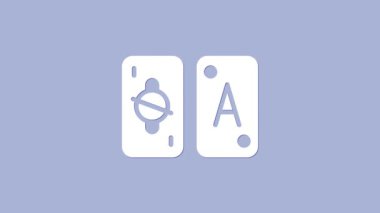 Beyaz Tarot kartları simgesi mor arkaplanda izole edilmiş. Sihirli tarot kartları seti. 4K Video hareketli grafik canlandırması